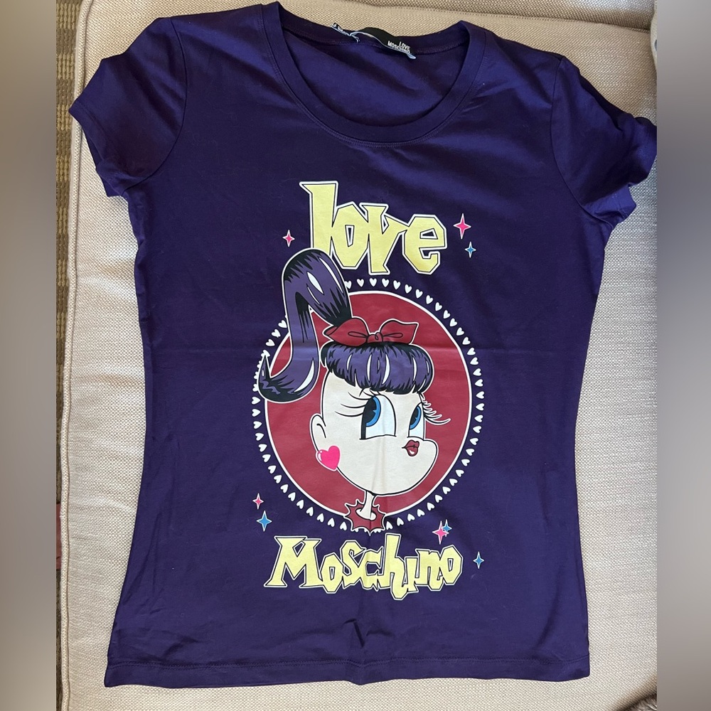 Love Moschino Purple Short Sleeve Tee with Graphic Design